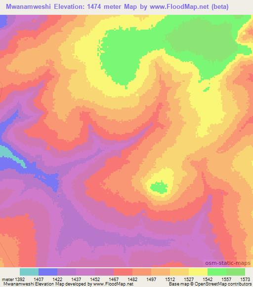 Mwanamweshi,Zambia Elevation Map