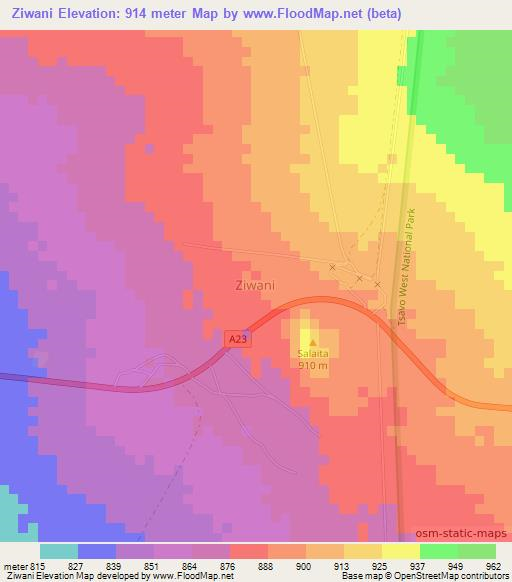 Ziwani,Kenya Elevation Map