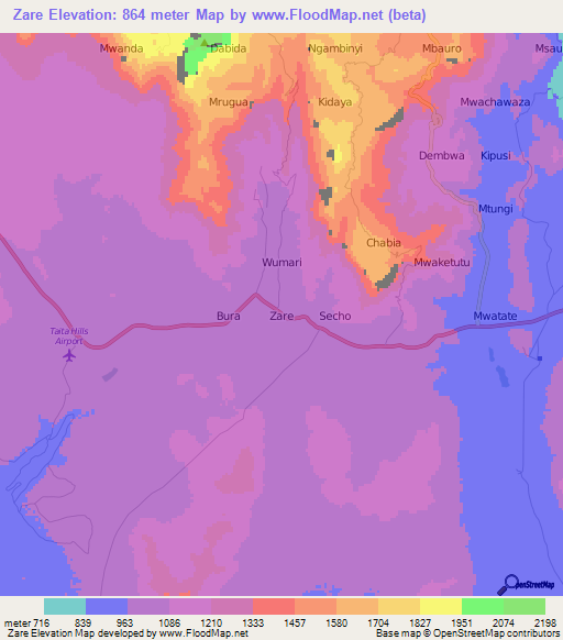 Zare,Kenya Elevation Map