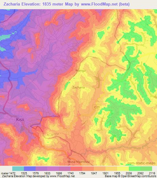 Zacharia,Kenya Elevation Map