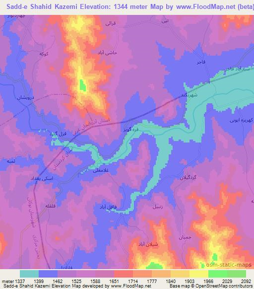 Sadd-e Shahid Kazemi,Iran Elevation Map
