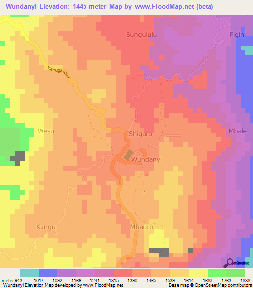 Wundanyi,Kenya Elevation Map