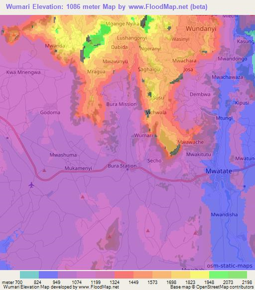 Wumari,Kenya Elevation Map