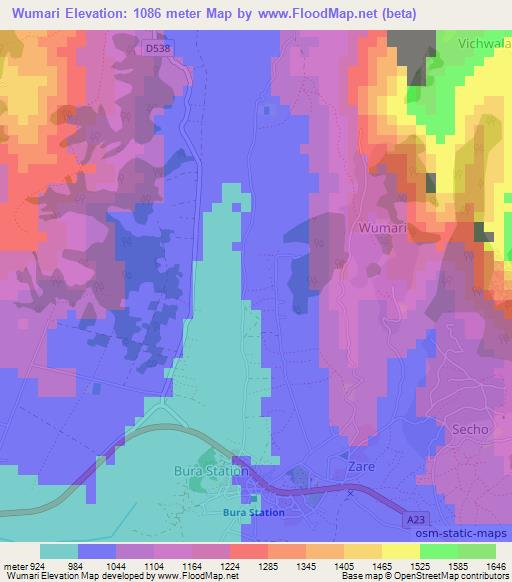 Wumari,Kenya Elevation Map