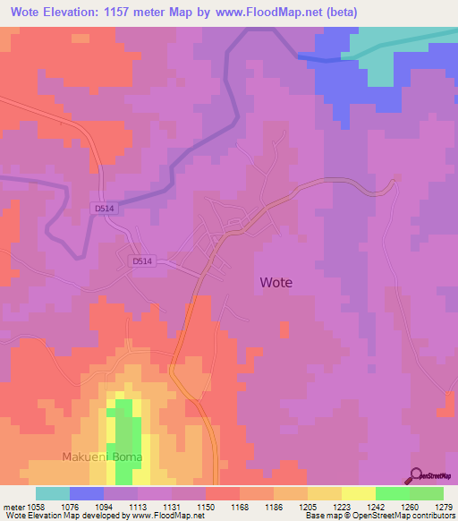 Wote,Kenya Elevation Map