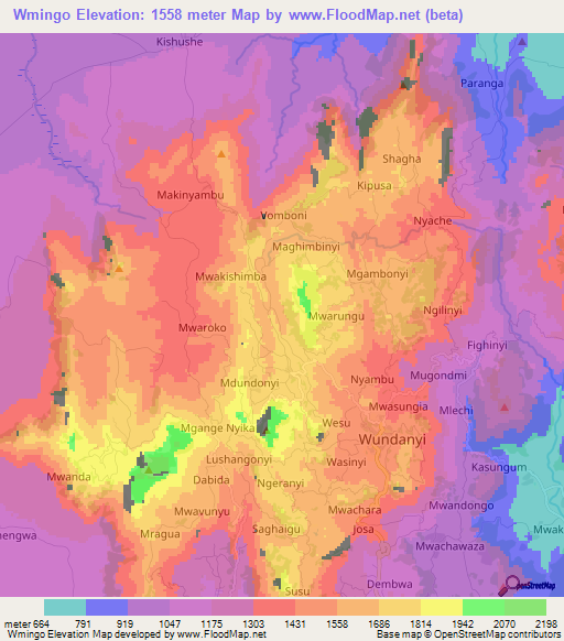 Wmingo,Kenya Elevation Map