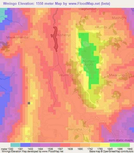 Wmingo,Kenya Elevation Map