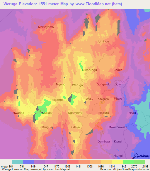 Weruga,Kenya Elevation Map