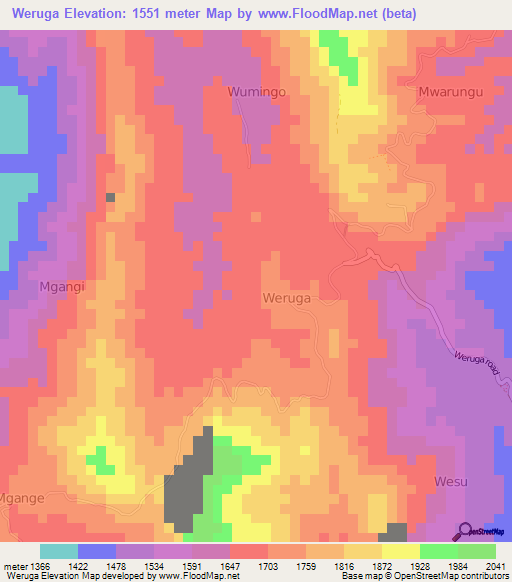 Weruga,Kenya Elevation Map