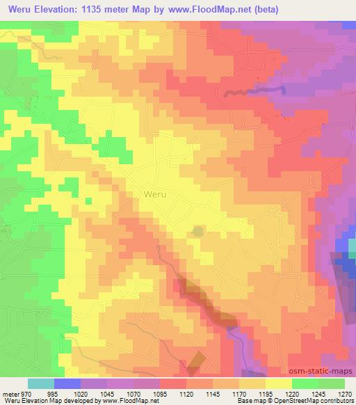 Weru,Kenya Elevation Map