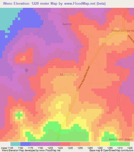Weno,Kenya Elevation Map