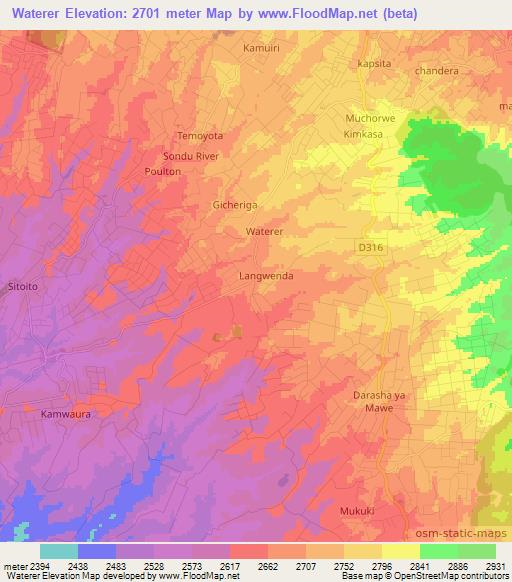 Waterer,Kenya Elevation Map