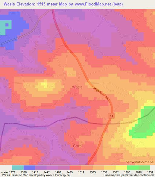 Wasis,Kenya Elevation Map