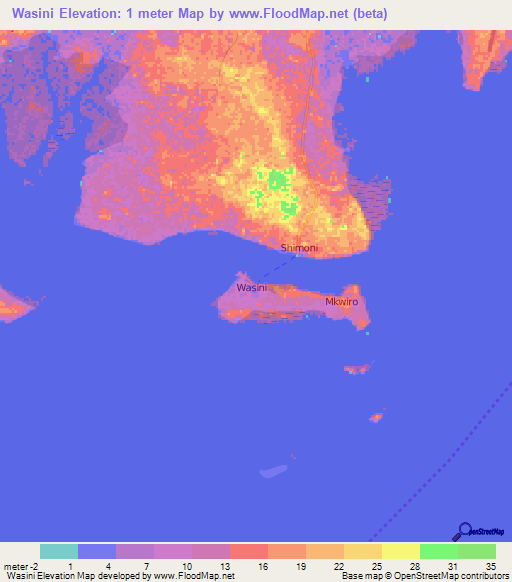 Wasini,Kenya Elevation Map