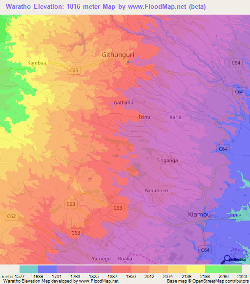 Waratho,Kenya Elevation Map