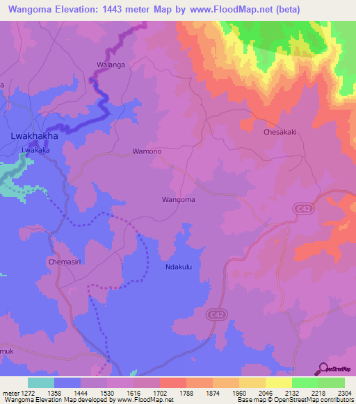 Wangoma,Kenya Elevation Map