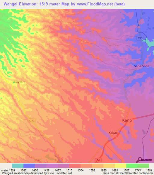 Wangai,Kenya Elevation Map