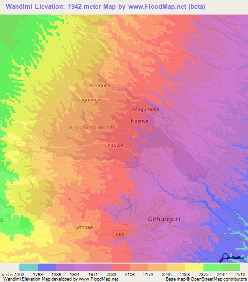 Wandimi,Kenya Elevation Map