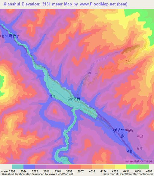 Xianshui,China Elevation Map