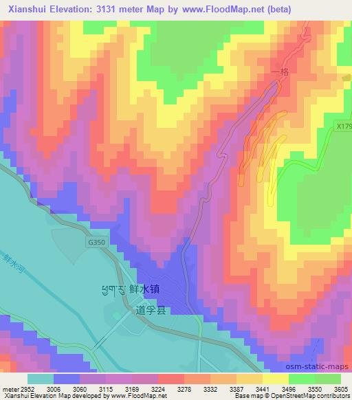Xianshui,China Elevation Map