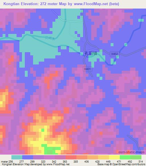 Kongtian,China Elevation Map