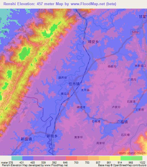 Renshi,China Elevation Map