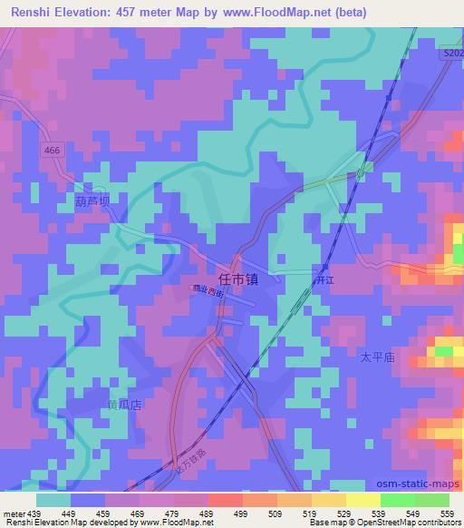 Renshi,China Elevation Map