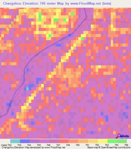 Changshou,China Elevation Map