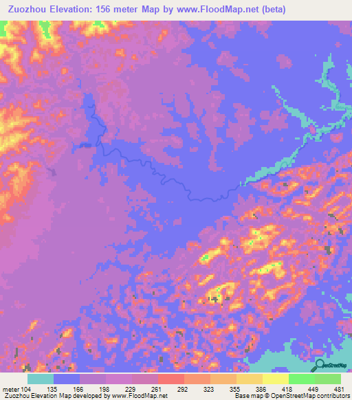 Zuozhou,China Elevation Map