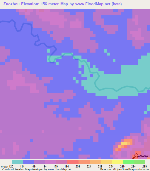 Zuozhou,China Elevation Map