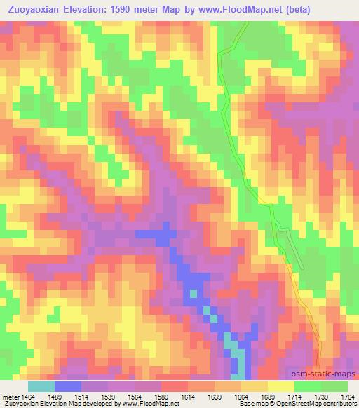 Zuoyaoxian,China Elevation Map
