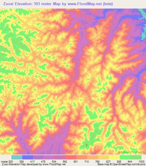 Zuoxi,China Elevation Map