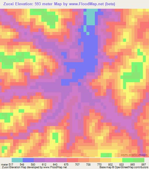 Zuoxi,China Elevation Map