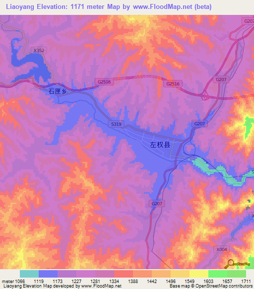Liaoyang,China Elevation Map