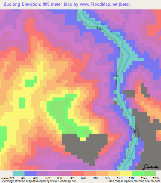 Zuolong,China Elevation Map