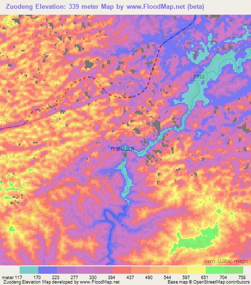 Zuodeng,China Elevation Map