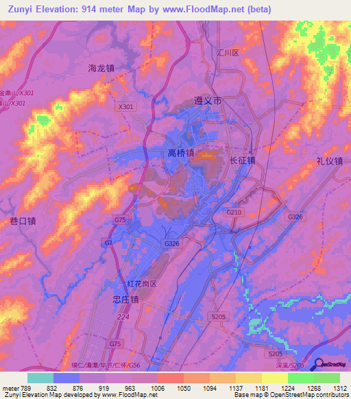 Zunyi,China Elevation Map
