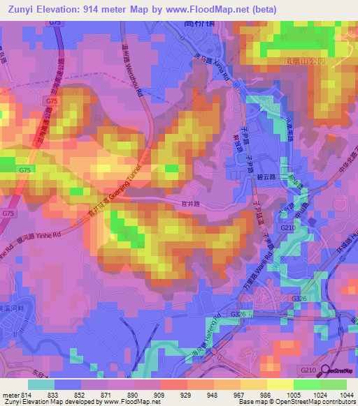 Zunyi,China Elevation Map