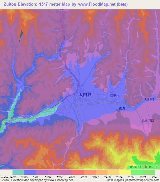 Zuitou,China Elevation Map