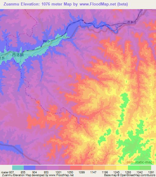 Zuanmu,China Elevation Map