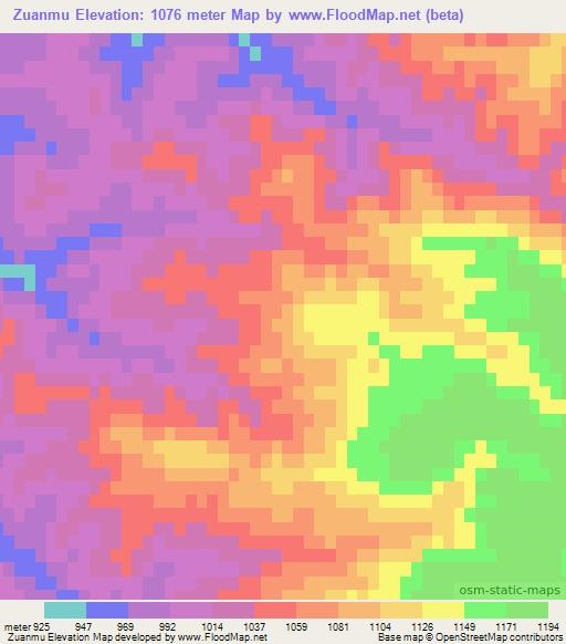 Zuanmu,China Elevation Map