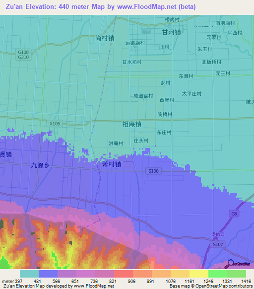 Zu'an,China Elevation Map