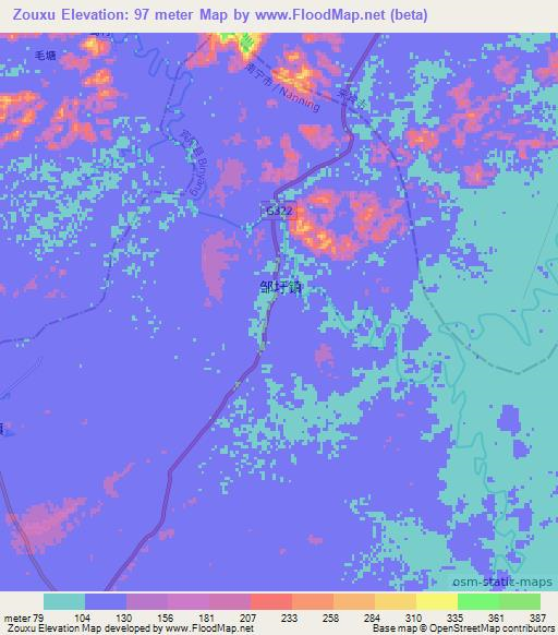 Zouxu,China Elevation Map