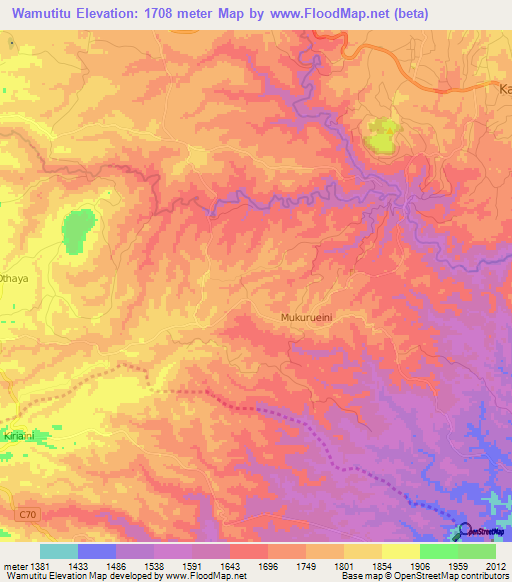 Wamutitu,Kenya Elevation Map