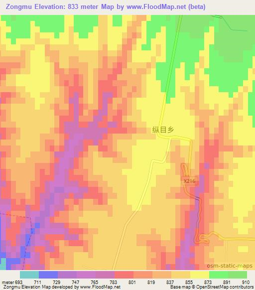 Zongmu,China Elevation Map