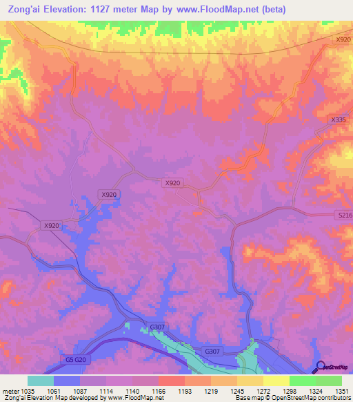 Zong'ai,China Elevation Map