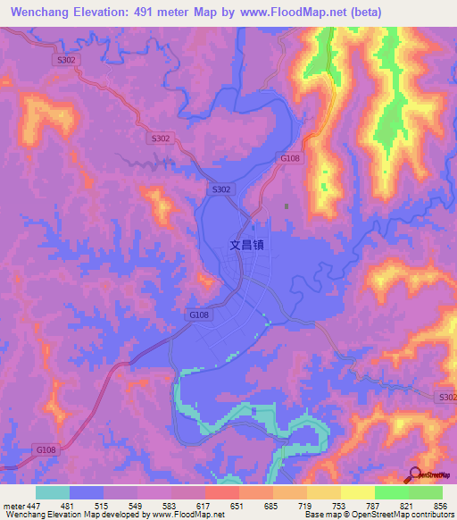 Wenchang,China Elevation Map