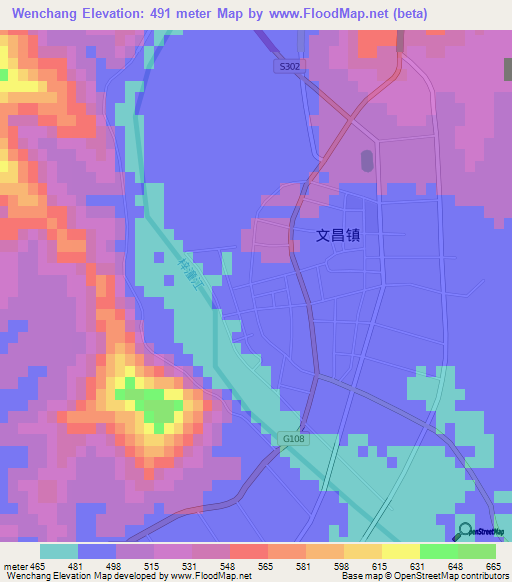 Wenchang,China Elevation Map