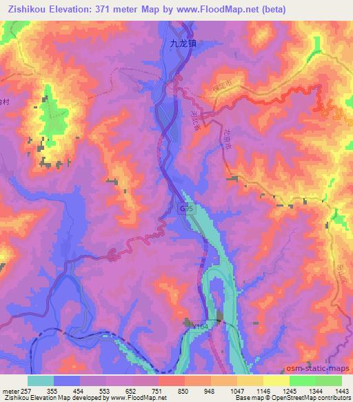 Zishikou,China Elevation Map