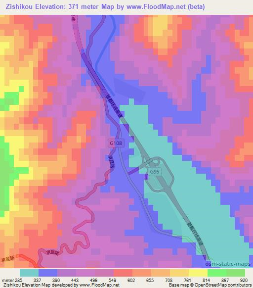 Zishikou,China Elevation Map